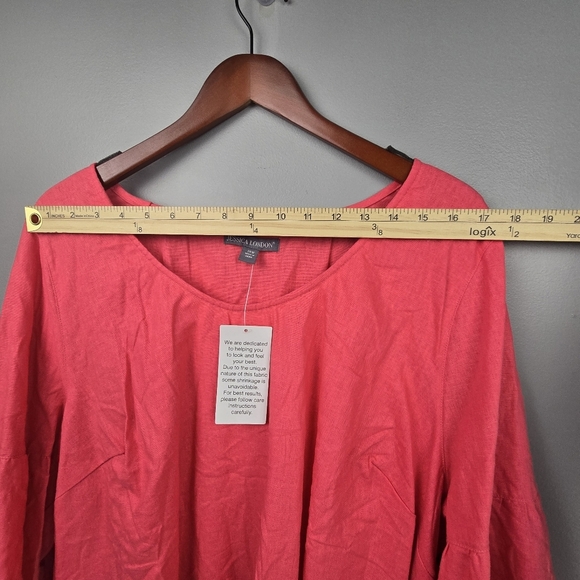 JESSICA LONDON Linen Blend Flowy Blouse 3/4 Sleeve Pink Womens Plus Size 24W‎ - Picture 7 of 11